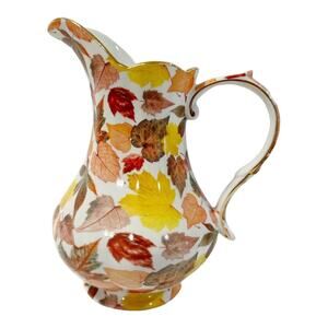 Royal Danube Vtg Gold Trim Autumn Leaves Wide Spout Scalloped Rim Pitcher 8.75”